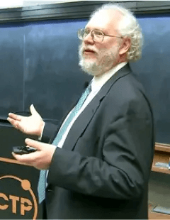 Photo of Peter Shor speaking at the International Centre for Theoretical Physics in 2017.