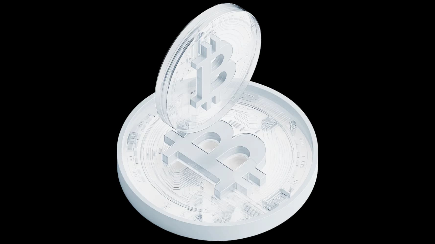 Bitcoin Quantum coin render with a translucent shield-shaped chip and Bitcoin glyph